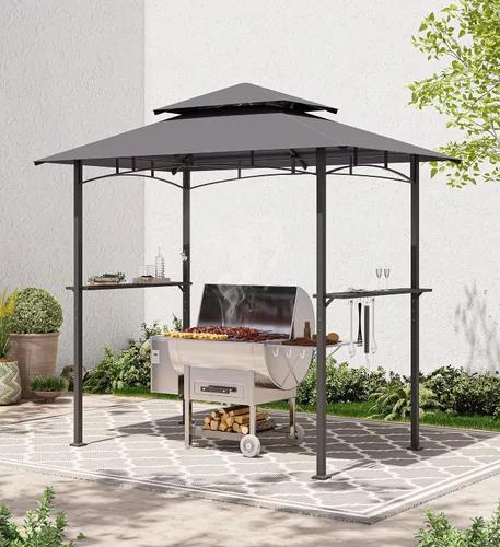 Vista 2 de LAUSAINT HOME Gazebo para parrilla al aire libre de 5 x 8 pies, kiosco para barbacoa con parte superior ventilada de 2 niveles, 2 estantes duraderos