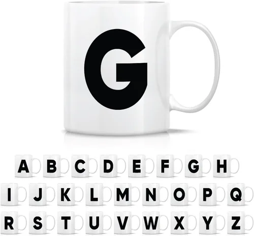 Vista 15 de Retreez Taza con monograma con monograma del alfabeto de la A a la Z con inicial, tazas de café de cerámica de 11 onzas – Agradecimiento
