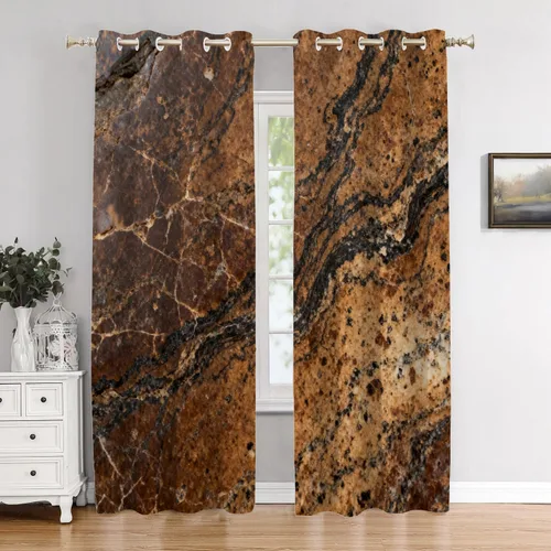 Vista 171 de Cortinas opacas de poliéster multicapa marrón con diseño de bosque natural, 2 unidades, 26 x 24 pulgadas