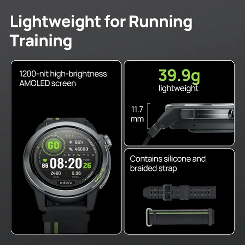 Vista 2 de mibro GS Active2 - Reloj inteligente para correr con GPS de doble banda Gris oscuro