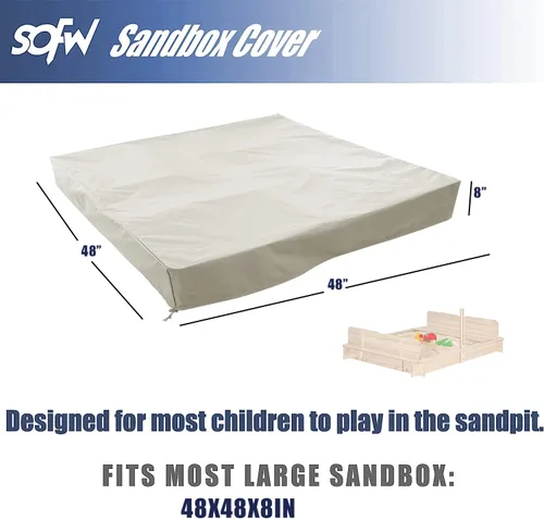 Vista 2 de Cubierta para caja de arena, cubierta impermeable y protección solar, 420D resistente funda protectora cuadrada con cordón, caqui, 48 x 48 x 8