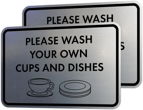 Vista 71 de Letrero clásico enmarcado con texto en inglés «Please Wash Your Own Cups and Dishes» (negro)