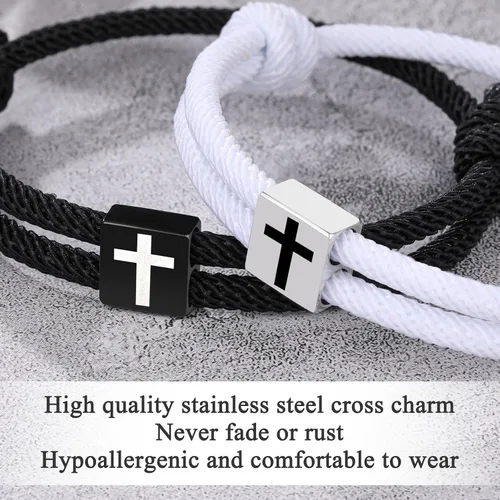 Vista 3 de UNGENT THEM Cross Braided Rope Bracelets for Couples, Christmas Valentines Graduation Easter Christian Baptism Gifts