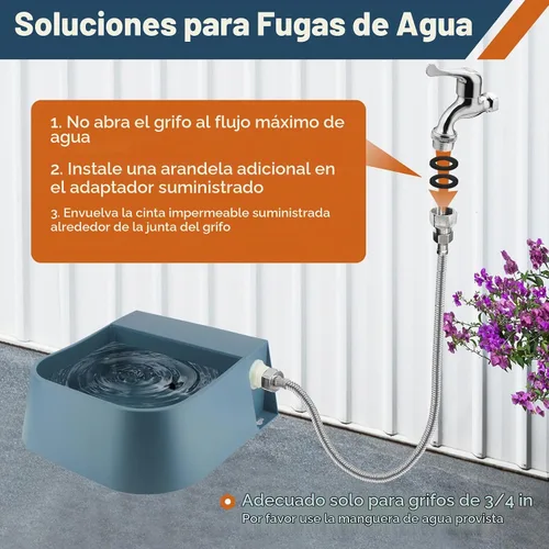 Vista 4 de Cuenco de agua automático para perro para grifo macho GHT de 3/4 pulgadas, dispensador de agua de llenado automático para exteriores de 2 litros
