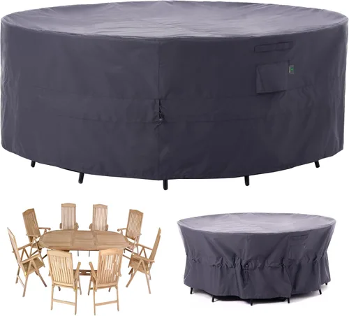 Vista 12 de F&J Outdoors Fundas para muebles de patio, impermeables, resistentes a los rayos UV, tela antidesgarros, cubierta para mesa de exterior, cubierta