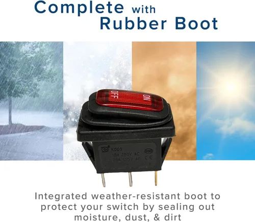 Vista 3 de AlveyTech Interruptor de encendido/apagado rojo con bota de goma resistente a la intemperie para scooters eléctricos de la maquinilla de afeitar