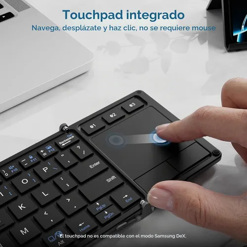 Vista 3 de iClever Teclado inalámbrico plegable en 3 de tamaño compacto de bolsillo (versión inglés) con touch pad sensible (sincroniza hasta 3 dispositivos)
