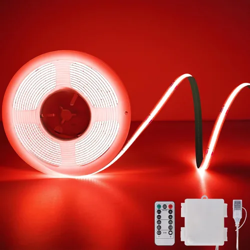Vista 18 de OMIKA Tira de luces LED COB RGB de 6.6 pies, funciona con pilas, control remoto, regulable, cambio de color, tira de luces LED de batería, cortables