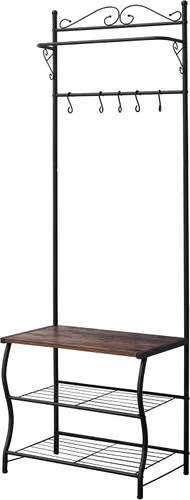 Vista 3 de Kings Brand Furniture - Banco de zapatos de entrada, perchero, organizador de almacenamiento de árbol de pasillo con ganchos