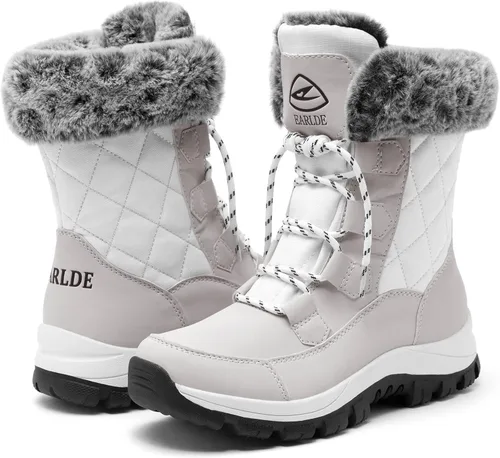 Vista 3 de EARLDE Botas de nieve para mujer con cordones impermeables a media pantorrilla, suela de goma para invierno