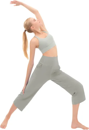 Vista 6 de Rosemmetti Pantalones capri de yoga para mujer, talla grande, con control de abdomen, acampanados, pantalones de entrenamiento con bolsillos
