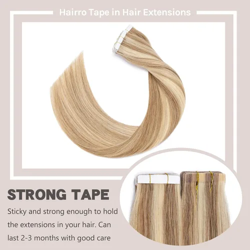 Vista 4 de Hairro Extensiones de cabello humano con cinta adhesiva invisible de doble cara de trama cutánea, 18 pulgadas, 1.76 oz, 20 unidades por paquete + 10