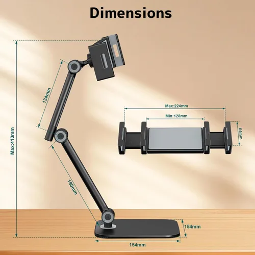 Vista 6 de Soporte para tablet para iPad, soporte de teléfono con base resistente para escritorio, soporte plegable ajustable multiángulo compatible