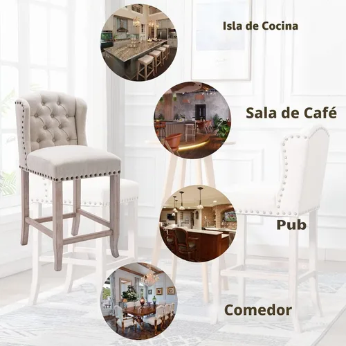 Vista 7 de HEAH-YO Modern Couonter - Juego de 2 taburetes de bar de 26 pulgadas de altura de mostrador con respaldo y patas de madera, taburete de cocina
