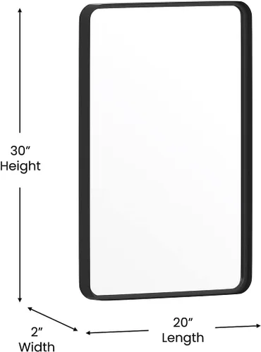 Vista 3 de Flash Furniture Janinne - Espejo rectangular de pared, espejo de acento negro mate, espejo de tocador de 20 x 30 pulgadas, para baño, tocador