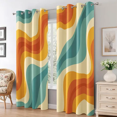 Vista 18 de Groovy Heart Curtains for Living Room 84 Inch Length, 60S 70S Retro Blackout Curtains Bedroom Decor, Hippie Orange Aesthetic Grommet Thermal Black