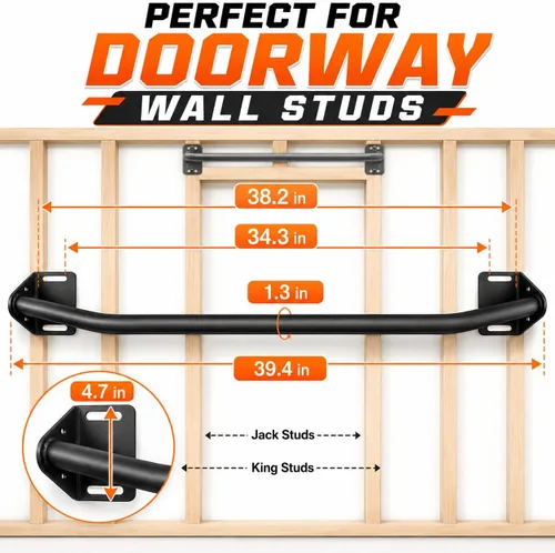 Vista 3 de Pull Up Bar Wall Mounted-Heavy Duty Joist Mounted Pull Up Bar-Premium Strength Training Pull-Up Bars-Fast and Easy Installation for Home and Garage