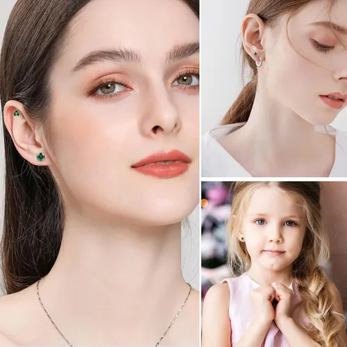 Vista 2 de EPIRORA Juego de aretes de plata de ley 925 para mujeres y hombres, hipoalergénicos con circonita cúbica para cartílago, hélix, 5 pares de aretes