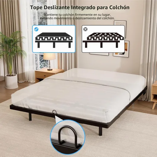 Vista 7 de Base de cama flotante de tamaño individual con luces LED y estación de carga, cama moderna de plataforma de metal, resistente, fácil montaje,