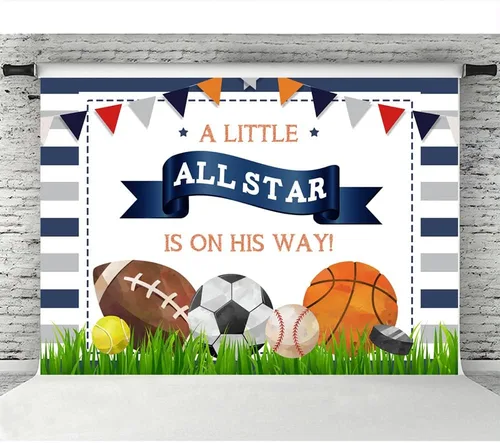 Vista 5 de Lofaris A Little All Star is On His Way - Telón de fondo para baby shower, niños, deportes, cumpleaños, fútbol, baloncesto, tenis, golf, recién
