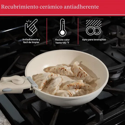 Vista 5 de Home-Complete - Juego de utensilios de cocina de cerámica antiadherente de inducción de 8 piezas con mango desmontable, tapas, espátula y sartén
