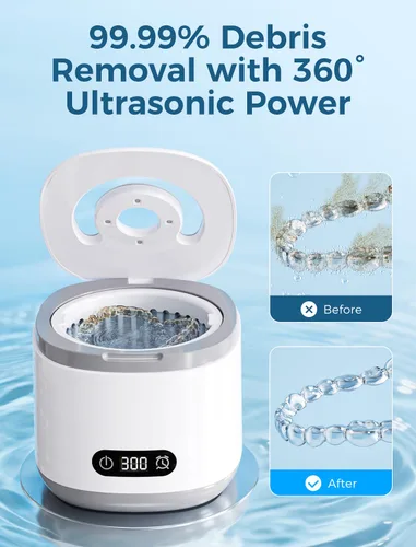 Vista 2 de Estefanlo Limpiador ultrasónico de retenedores, máquina limpiadora de retenedores de 45 kHz con temporizador automático digital LED, limpiador