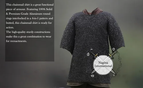 Vista 6 de Nagina International Haubergeon - Juego de armadura medieval de caballero normando (adulto de tamaño completo) camisa larga con medias mangas