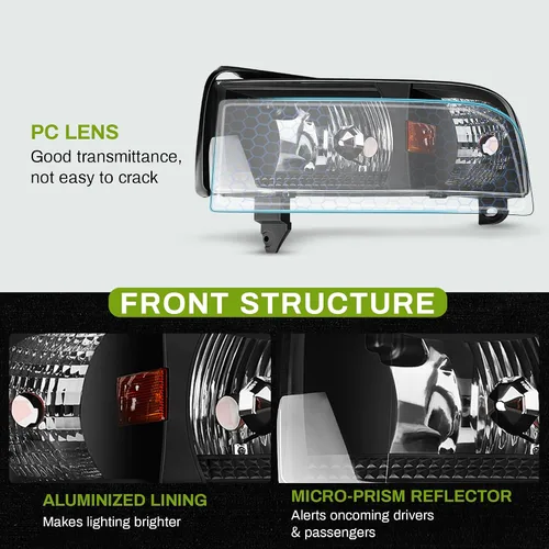 Vista 3 de AUTOSAVER88 Montaje de faros delanteros compatible con Dodge Ram 1500 1994-2001/1994-2002 Dodge Ram 2500 3500 (sin DRL)
