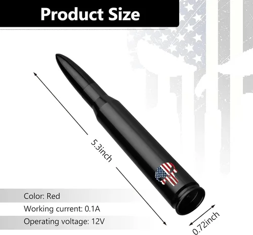 Vista 2 de Ajxn 1 PC Antena de Bala para Coche y Camión, Antenas Cortas con Diseño de Cráneo, Antena de Reemplazo Compatible con Ford F150 Wrangler Jeep Negro