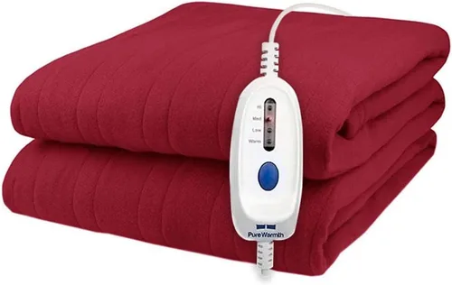 Vista 5 de Pure Warmth Manta térmica eléctrica de franela sólida, ajuste de calor ajustable con apagado automático, manta térmica acogedora con certificación