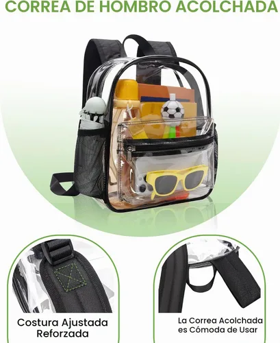 Vista 5 de MAY TREE Mochila transparente para eventos en estadios, 12 x 11 x 6 Negro