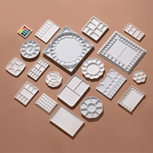 Vista 8 de MEEDEN Paleta de acuarela de cerámica con tapa, bandeja de mezcla de porcelana blanca de 12 pocillos, paleta de pintura para artista con tapa