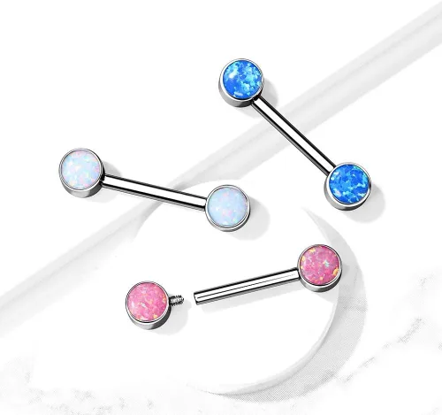 Vista 4 de Pierced Owl 14G Titanium Internal Thread Bezel Set Opal Nipple Barbells Azul