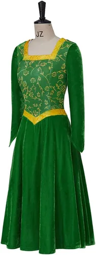 Vista 2 de Willyacos Disfraz de princesa para mujer, vestido de cosplay de terciopelo verde, traje de Halloween