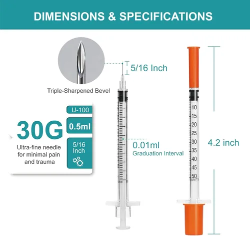 Vista 2 de Jeringas U-100 de 0.02 fl oz con aguja de 30G - Jeringa de calibre 30 de 5