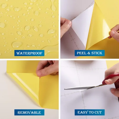 Vista 4 de FunStick Papel Tapiz Amarillo Brillante Adhesivo y Despegable para Dormitorio de Niños Papel de Contacto Amarillo Mate Despegar y Pegar Papel Tapiz