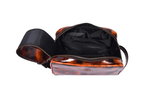 Vista 4 de Neceser de viaje de cuero premium de 10 pulgadas con forro impermeable Kit Dopp vintage hecho a mano tamaño King por Aaron Leather Goods