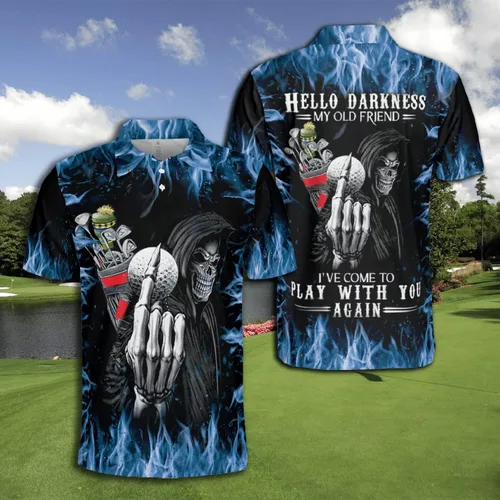 Vista 2 de Golf Blue Flame Hello Darkness My Old Friend Ive Come to Play With You Again Polo para hombre, Polo para hombre, camisa de manga corta para hombre