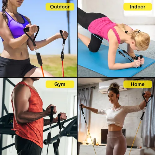 Vista 4 de Resistance Bands Set (12pcs), Workout Bands with Handles, Door Anchor, Ankle Straps and Carry Bag, Exercise Bands for Shape Body and Home Workouts