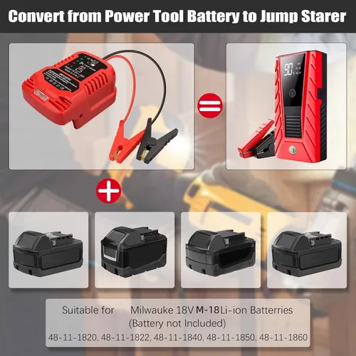 Vista 2 de Adaptador de puente compatible con batería Milwaukee de 18 V M18, kit de arranque de puente de 11 AWG cable de 18 V, cable de arranque automático
