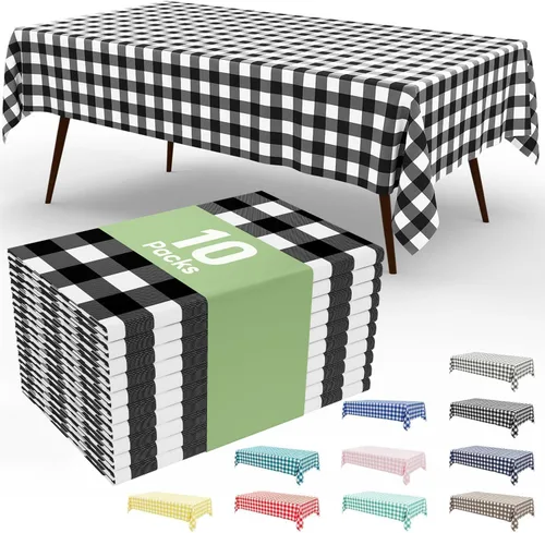Vista 74 de Smiry Paquete de 3 Manteles Desechables de Cuadros Gingham Color Caqui - 54" x 72" Mantel de Plástico de Servicio Pesado, Cubiertas de Mesa