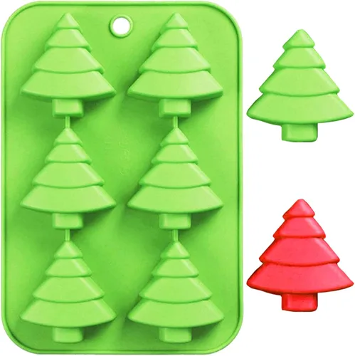Vista 4 de AnyDesign Moldes de silicona de Navidad rojo y verde, molde de chocolate para árbol de Navidad, molde antiadherente para hornear fondant de Navidad