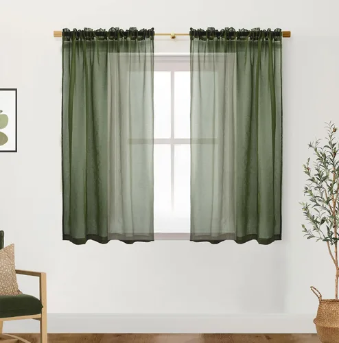 Vista 14 de XTMYI Cortinas negras de 48 pulgadas de largo para dormitorio, juego de 2 paneles, bolsillo para cortinero, cortinas de encaje transparentes
