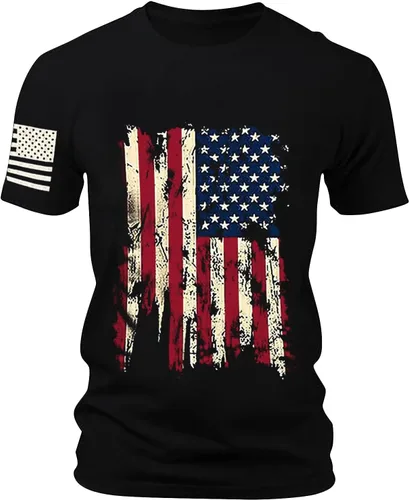Vista 9 de Mens America Flag Retro T-Shirts Memorial Day 4th July Holiday Casual Short Sleeve Tops Muscle Fit USA Athletic Tees