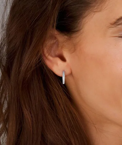 Vista 2 de YL Aretes de aro de plata de ley 925 con halo redondo, aretes de piedras de nacimiento para mujer