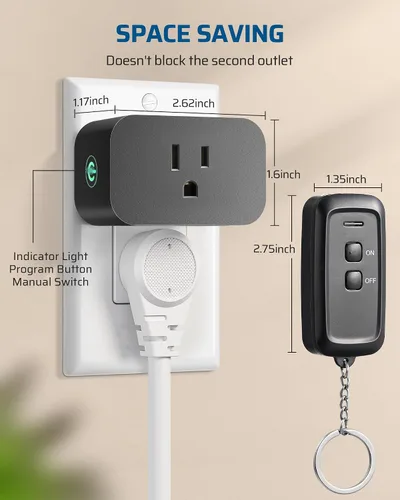 Vista 5 de DEWENWILS Toma de corriente con control remoto para interiores, interruptor de luz remoto inalámbrico para luces de Navidad, interruptor de toma
