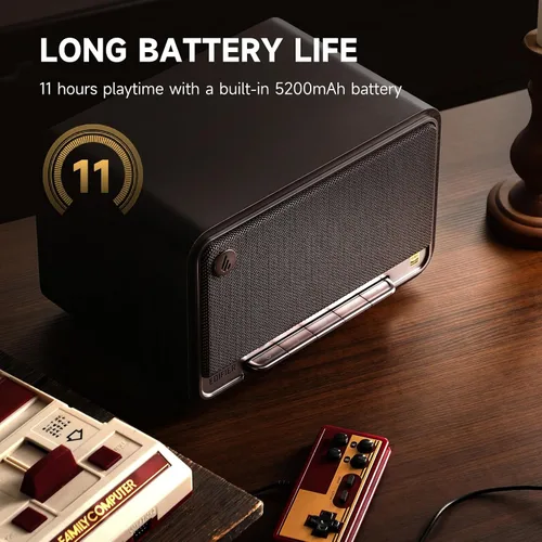 Vista 5 de Edifier Altavoces inalámbricos de mesa D32 de 60 W RMS, audio de alta resolución Bluetooth 5.3 compatible con LDAC, portátil retro de madera Negro