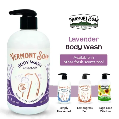 Vista 4 de VERMONT SOAP Gel de baño, gel natural con manteca de karité, gel de gel suave para hidratar y calmar la piel, jabón corporal sin fragancia