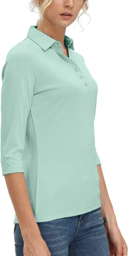 Vista 2 de Camisas de golf de manga 34 con cuello en V para mujer, absorben la humedad, camisetas de punto de rendimiento, fitness, entrenamiento, deportes