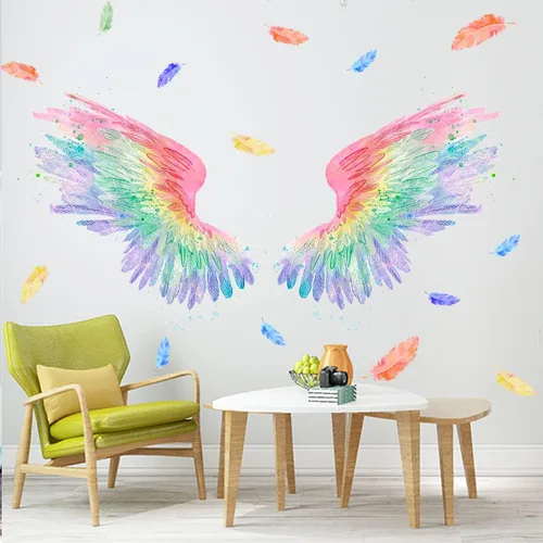 Vista 3 de Alas de ángel Alas Alas de Alas de la Pared de Plumas Pegatinas de Pared, Multicolor, PVC, Estilo Personalizado, Decoración de la Pared, Pel